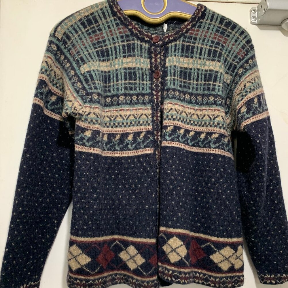 VINTAGE KNITTED WOOL SWEATER CARDIGAN PATTERN SIZE S